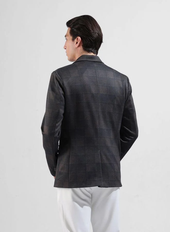 The Indian Garage Co Men Comfort Fit Checked Notch Collar Full Sleeves Blazer